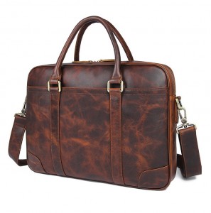Мужская кожаная сумка для документов J.M.D. 7349Q коричневая с кожаным ремнем фото сбоку 