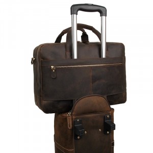 Cумка деловая кожаная J.M.D. 7389R коричневая, крепится на чемодан за широкую кожаную ленту с карманом на молнии