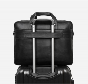 Кожаная сумка для ноутбука 17.3 J.M.D. 7386A черная, крепится на ручку чемодана