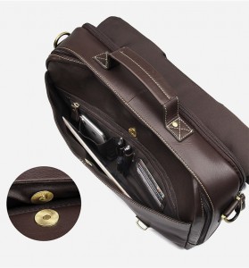 Мужской кожаный портфель J.M.D. 7396Q коричневый, отделение-органайзер спереди