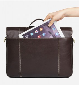 Мужской кожаный портфель J.M.D. 7396Q коричневый, карман на задней стенке вмещает ноутбук 9,7 дюймов