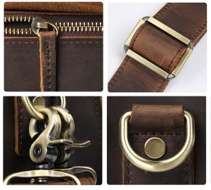 Винтажный мужской портфель J.M.D. 7223 коричневый, фурнитура и детали крупным планом