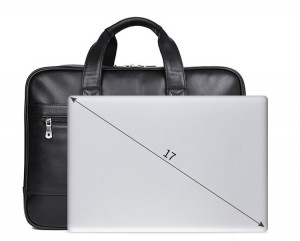 Кожаная сумка-портфель J.M.D. 7319A черная вмещает 17 дюймовый ноутбук