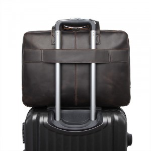 Cумка деловая кожаная GEO 7289R-1Y коричневая лента для крепления на ручку чемодана