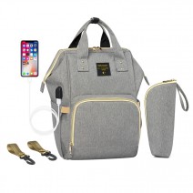 Рюкзак-сумка для мамы с USB Baby Super серый (lf958)